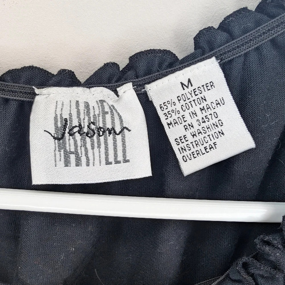 Vintage Jason Maxwell Black Ruffle Floral Embroidered  Neck Line T Shirt Medium - Picture 3 of 6